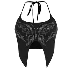 Load image into Gallery viewer, Hot Drilling Halterneck Open Back Slim Fit All-match Summer Women Vest Crop Top Elastic Black No Sleeve T-shirt
