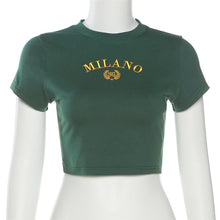 Load image into Gallery viewer, Summer Round Neck Short Sleeve Slim Fit Cropped Navel Tops Letter Embroidered All-match Women T-shirt
