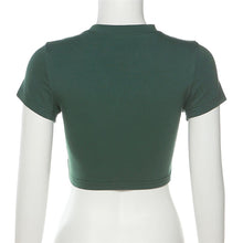 Load image into Gallery viewer, Summer Round Neck Short Sleeve Slim Fit Cropped Navel Tops Letter Embroidered All-match Women T-shirt
