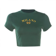 Load image into Gallery viewer, Summer Round Neck Short Sleeve Slim Fit Cropped Navel Tops Letter Embroidered All-match Women T-shirt
