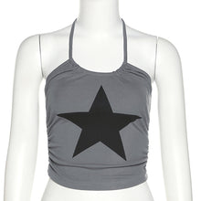 Load image into Gallery viewer, Smocked Halterneck Open Back Summer All-match Slim Fit Vest Grey Pentagram Print Fashion No Sleeve T-shirt
