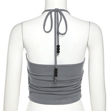 Load image into Gallery viewer, Smocked Halterneck Open Back Summer All-match Slim Fit Vest Grey Pentagram Print Fashion No Sleeve T-shirt
