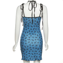 Load image into Gallery viewer, Halterneck Strappy Lace Ruched Hollow Tight Sheath Dress Slim Fit Summer Women Floral Dress
