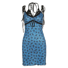 Load image into Gallery viewer, Halterneck Strappy Lace Ruched Hollow Tight Sheath Dress Slim Fit Summer Women Floral Dress
