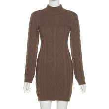 Load image into Gallery viewer, Fashion Woolen Knitted Dress for Autumn Winter Long-sleeved Round Turtleneck Open Back Slim Women Sexy Dress
