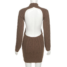 Load image into Gallery viewer, Fashion Woolen Knitted Dress for Autumn Winter Long-sleeved Round Turtleneck Open Back Slim Women Sexy Dress
