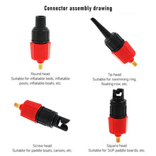 Load image into Gallery viewer, Durable Air Pump Adapter Inflatable Paddle Rubber Boat Kayak Air Valve Adaptor Tire Compressor Converter 4 Nozzle for SUP Board
