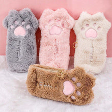 Load image into Gallery viewer, Cut Cat Paw Pencil Bag Soft Plush Cosmetics Pouch Large Capacity Pencil Case Pen Holder School Supplies Stationery Organizer
