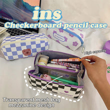 Load image into Gallery viewer, Large Capacity Classic Checkerboard Pencil Case Waterproof Double-layer Stationery Box Storage Bag Travel Cosmetic Bag

