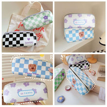 Load image into Gallery viewer, Large Capacity Classic Checkerboard Pencil Case Waterproof Double-layer Stationery Box Storage Bag Travel Cosmetic Bag
