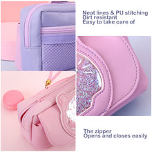 Load image into Gallery viewer, Cute Pencil Case Quicksand Cat Pencil Bag Three Layers Big Pen Case Girls Kawaii Stationery Bag Cartoon Animals Pen Bag Student
