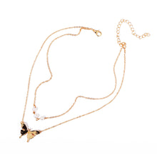 Load image into Gallery viewer, Double Imitation Pearl Butterfly Pendant Necklace Creative Vintage Clavicle Chain Pearl Necklace Jewelry Accessories
