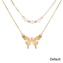 Load image into Gallery viewer, Double Imitation Pearl Butterfly Pendant Necklace Creative Vintage Clavicle Chain Pearl Necklace Jewelry Accessories
