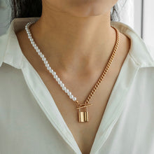 Load image into Gallery viewer, Creative Vintage Metal Lock Pendant Pearl Necklace Clavicle Chain Fashion Pearl Necklace Jewelry Accessories
