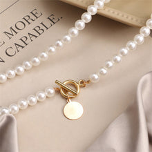 Load image into Gallery viewer, Vintage Pearl Necklace Disc Pendant Necklace Niche Clavicle Chain Simple Necklace Jewelry Accessories
