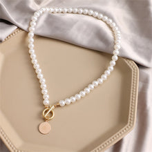 Load image into Gallery viewer, Vintage Pearl Necklace Disc Pendant Necklace Niche Clavicle Chain Simple Necklace Jewelry Accessories

