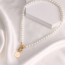 Load image into Gallery viewer, Vintage Pearl Necklace Disc Pendant Necklace Niche Clavicle Chain Simple Necklace Jewelry Accessories
