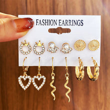 Load image into Gallery viewer, Fashion Creative Pearl Chain Earring Set Heart Moon Pentagram Stud Earrings Jewelry Accessories for Women
