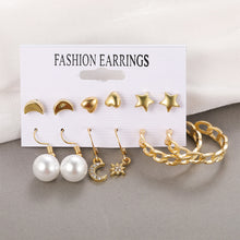 Load image into Gallery viewer, Fashion Creative Pearl Chain Earring Set Heart Moon Pentagram Stud Earrings Jewelry Accessories for Women
