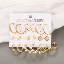 Load image into Gallery viewer, Fashion Creative Pearl Chain Earring Set Heart Moon Pentagram Stud Earrings Jewelry Accessories for Women

