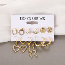 Load image into Gallery viewer, Fashion Creative Pearl Chain Earring Set Heart Moon Pentagram Stud Earrings Jewelry Accessories for Women
