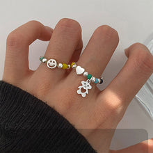 Load image into Gallery viewer, Colorful Beaded Smiley Beaded Rings Niche Design Rings Colorful Rings Elastic Rope Ring Women Jewelry Accessories
