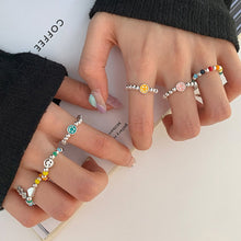 Load image into Gallery viewer, Colorful Beaded Smiley Beaded Rings Niche Design Rings Colorful Rings Elastic Rope Ring Women Jewelry Accessories
