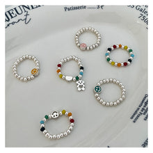 Load image into Gallery viewer, Colorful Beaded Smiley Beaded Rings Niche Design Rings Colorful Rings Elastic Rope Ring Women Jewelry Accessories

