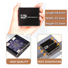 Load image into Gallery viewer, 4K Video Capture Card USB 3.0 USB2.0 HDMI-compatible Grabber Recorder for PS4 Game DVD Camcorder Camera Recording Live Streaming
