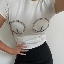 Load image into Gallery viewer, Summer Breathable Women Solid Color All-match Fashion Wild Rhinestone Short-sleeved Slim T-shirt

