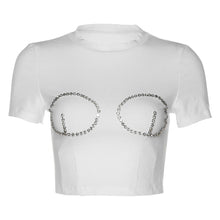 Load image into Gallery viewer, Summer Breathable Women Solid Color All-match Fashion Wild Rhinestone Short-sleeved Slim T-shirt
