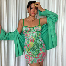 Load image into Gallery viewer, Sexy Babes Artistic Line Print Summer Suspenders Halter Lowcut Short Strapless Back Slim Hip Dress
