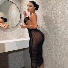 Load image into Gallery viewer, New Sexy Hot Girl Tube Halterneck Open Back Mesh Perspective Pleated Slim Fit Hip Dress
