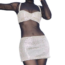 Load image into Gallery viewer, Silver Shining Sexy Nightclub Halter Top Camisole + Slim Pack Hip Skirt Set Fashion Two-piece Suit
