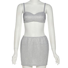Load image into Gallery viewer, Silver Shining Sexy Nightclub Halter Top Camisole + Slim Pack Hip Skirt Set Fashion Two-piece Suit
