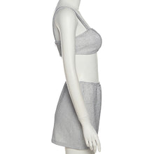 Load image into Gallery viewer, Silver Shining Sexy Nightclub Halter Top Camisole + Slim Pack Hip Skirt Set Fashion Two-piece Suit
