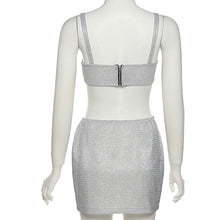 Load image into Gallery viewer, Silver Shining Sexy Nightclub Halter Top Camisole + Slim Pack Hip Skirt Set Fashion Two-piece Suit
