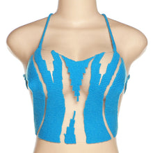 Load image into Gallery viewer, Street Shot Fashion Sexy Stitching See-through Mesh Strapping Halterneck Beautiful Open Back Slim T-shirt Navel Crop Tops
