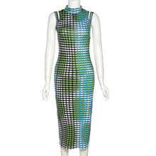 Load image into Gallery viewer, Street Shooting Fashion Plaid Print Gradient Color Round Neck Elegant Women Long Slim Fit Hip Dress
