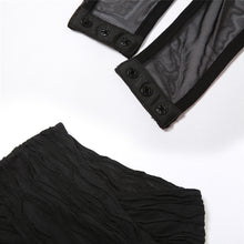Load image into Gallery viewer, Sexy Mesh Pleated Bodysuit See-through Hip Skirt Set Black Waist Hollow Skirt Suit For Nightclub Party Dating
