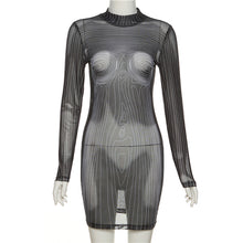 Load image into Gallery viewer, Fashion 3D Line Print Striped Slim Fit Dress Long Sleeve Summer Mesh Perspective Nightclub Sexy Slim Hip Dress
