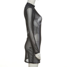 Load image into Gallery viewer, Fashion 3D Line Print Striped Slim Fit Dress Long Sleeve Summer Mesh Perspective Nightclub Sexy Slim Hip Dress
