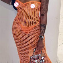 Load image into Gallery viewer, Hollow Mesh Sexy Tube Top Perspective Nightclub Party Lowcut Solid Color Long Slim Fit Wrap Hip Dress
