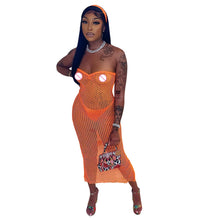 Load image into Gallery viewer, Hollow Mesh Sexy Tube Top Perspective Nightclub Party Lowcut Solid Color Long Slim Fit Wrap Hip Dress
