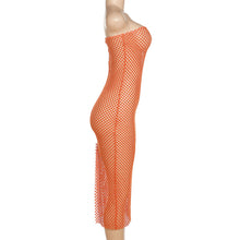Load image into Gallery viewer, Hollow Mesh Sexy Tube Top Perspective Nightclub Party Lowcut Solid Color Long Slim Fit Wrap Hip Dress
