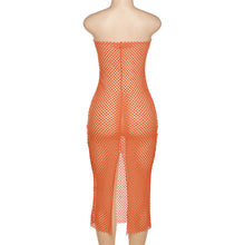 Load image into Gallery viewer, Hollow Mesh Sexy Tube Top Perspective Nightclub Party Lowcut Solid Color Long Slim Fit Wrap Hip Dress
