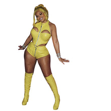 Load image into Gallery viewer, Sexy Hollow PU Leather Zipper Sling Top + Slim Shorts Two-piece Set Women Fashion Waist Cutout T-shirt Suit
