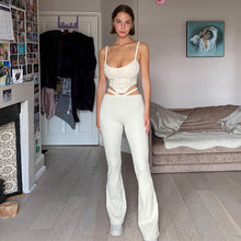 Load image into Gallery viewer, Fashion Solid Color Lowcut Irregular Camisole Tops + Flared Trousers Suit Women Waist Hollow Pants Set for Spring and Autumn
