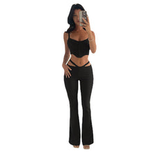 Load image into Gallery viewer, Fashion Solid Color Lowcut Irregular Camisole Tops + Flared Trousers Suit Women Waist Hollow Pants Set for Spring and Autumn

