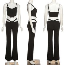 Load image into Gallery viewer, Fashion Solid Color Lowcut Irregular Camisole Tops + Flared Trousers Suit Women Waist Hollow Pants Set for Spring and Autumn
